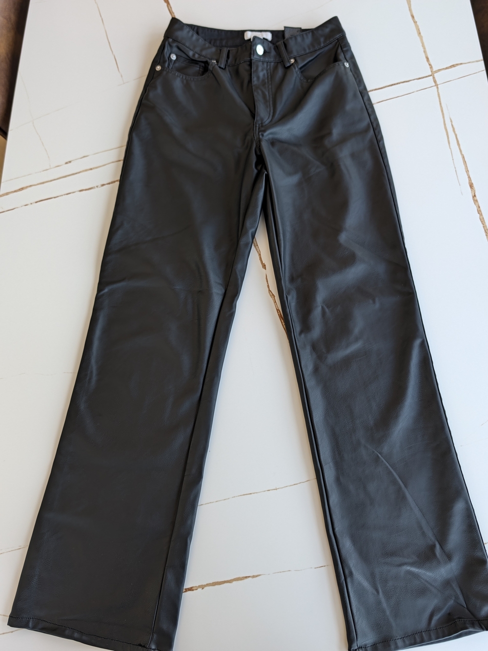 H&M Black Faux Leather Wide-Leg Pants